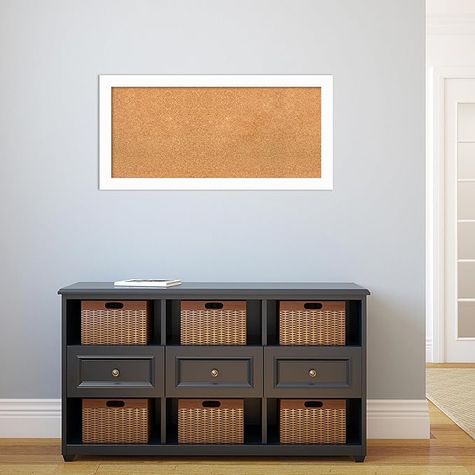 Amanti Art Natural Cork Board for Wall, 19x39 Vision Board with White Frame, Medium Corkboard Office Decor for Home Organization, Casual Corkboard Pinboard to Display Items for Home Organization in-DeskLoop Office