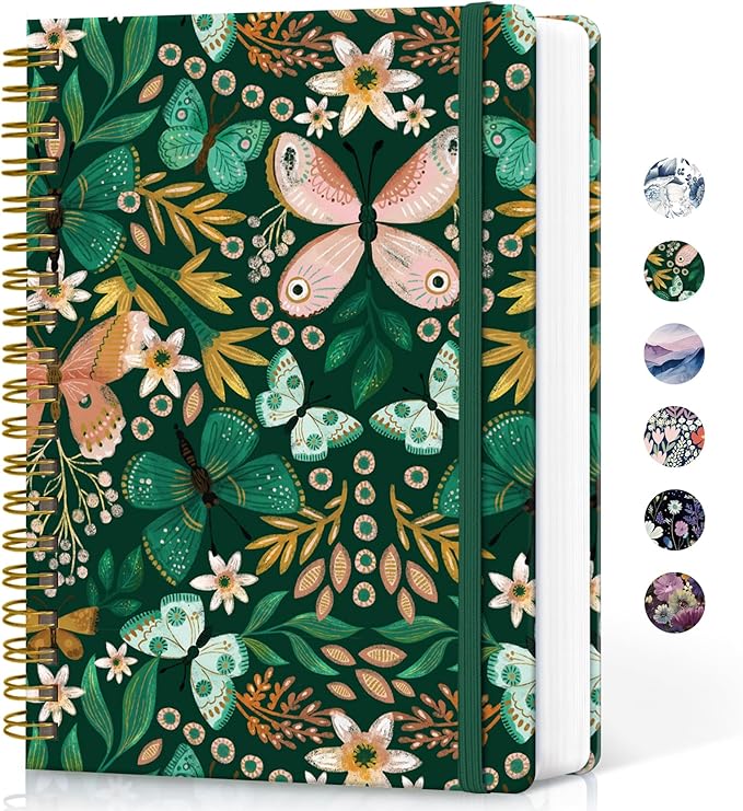 Lined Spiral Notebook Journal for Work, 300 Pages Thick B5 (7.1"x10") College Ruled Journal for Women & Writing, Hardcover Notebook for Note Taking, Perfect for Office Home School, Butterfly-DeskLoop Office