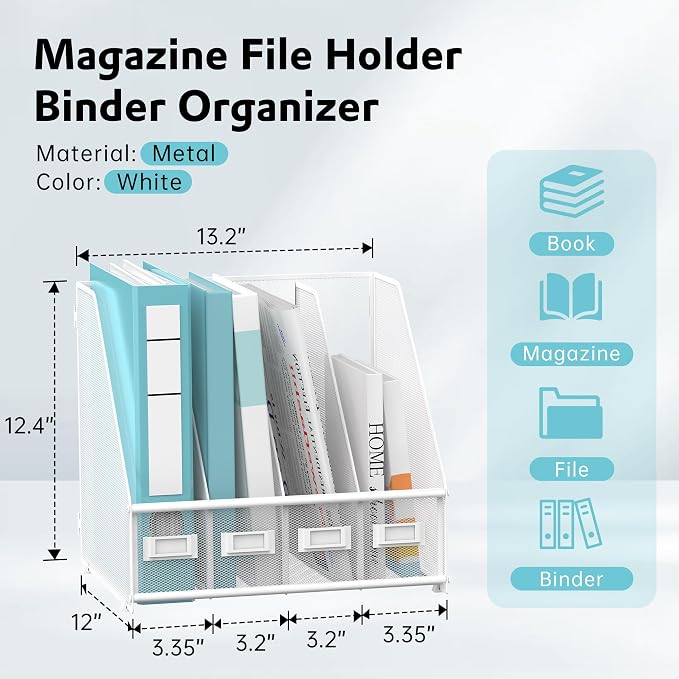 SUPEASY Magazine File Holder, Binder Holder Metal Desk Organizer - Image 3