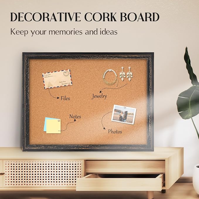 Large Cork Bulletin Board, Rustic Black Wooden Frame | Corkboard - Image 5