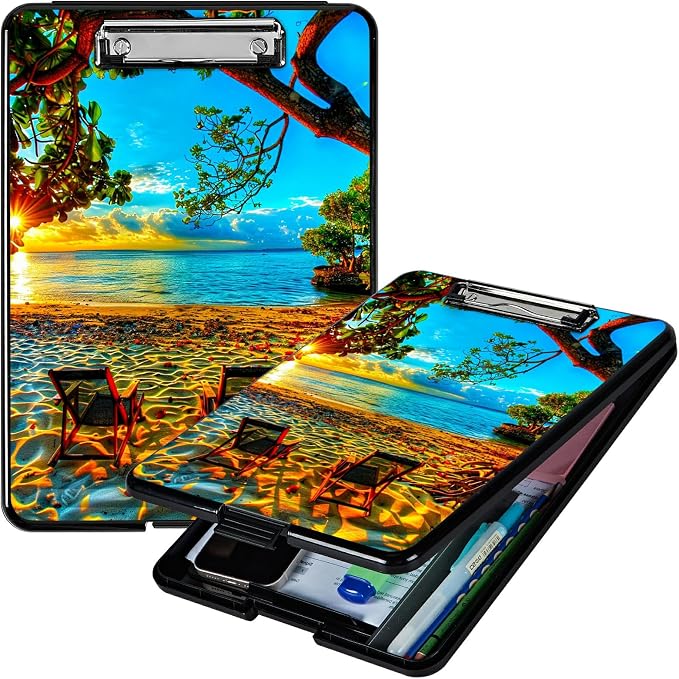 Beach Sunset A4 Clipboard with Storage Pen Holder, Clipboards Organizer Nursing by Unknown