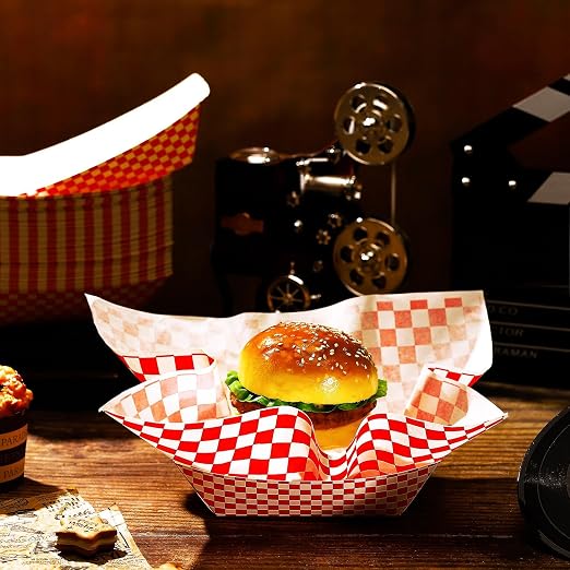 Geosar 100 Pcs Gingham Party Supply Disposable Paper Food Tray Bulk Disposable - Image 4