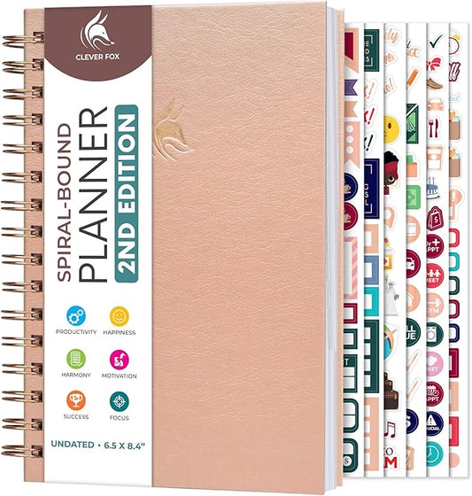 Clever Fox Planner 2nd Edition Spiral – Colorful Weekly & Monthly Goal Planner, Time Management & Productivity Organizer, Undated (Rose Gold)-DeskLoop Office