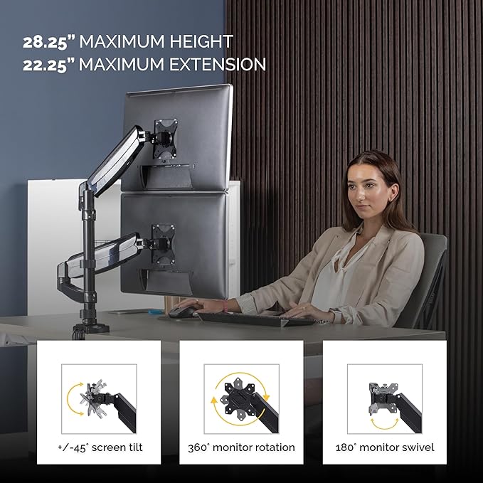 Fellowes 8043401 Platinum Series Stacked Monitor Mount, Adjustable Computer Monitor Stand for 2 Monitors with Dual Monitor Arms, 32 Inch Monitor Capacity-DeskLoop Office
