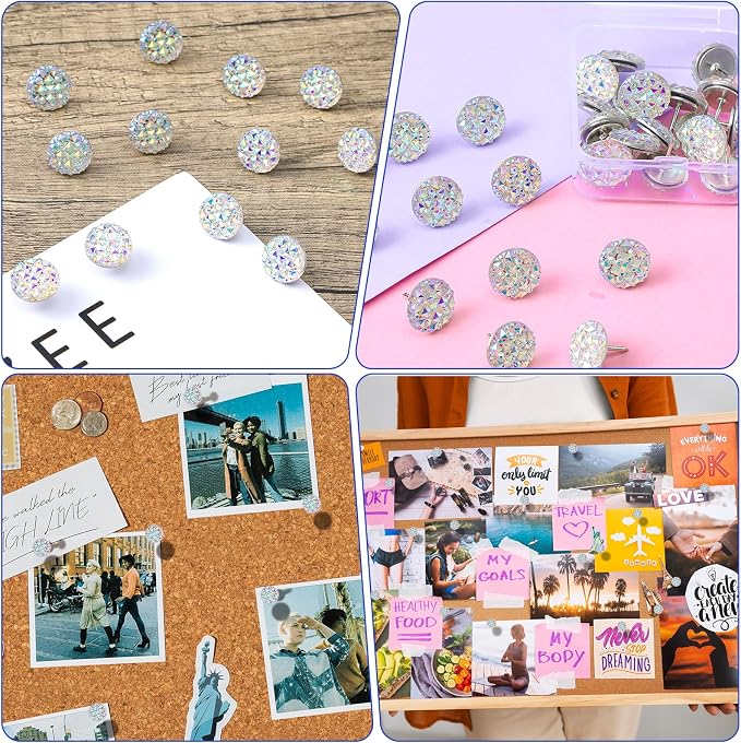 Mabor 30Pcs Decorative Thumb Tacks Glitter Rhinestone Cute Push Pins - Image 6