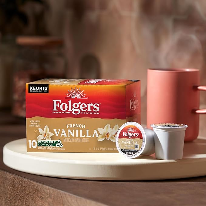 Folgers French Vanilla Artificially Flavored Coffee, Keurig K-Cup pods, 10 Count Box (Pack of 6)-DeskLoop Office
