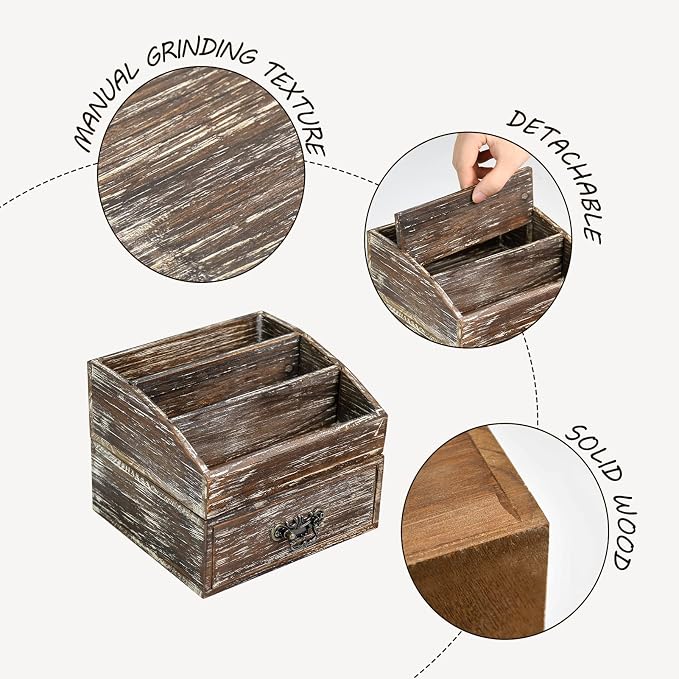 Office Desk Organizer with Drawers & Dark Brown Vintage Wood Desktop Storage - Image 4