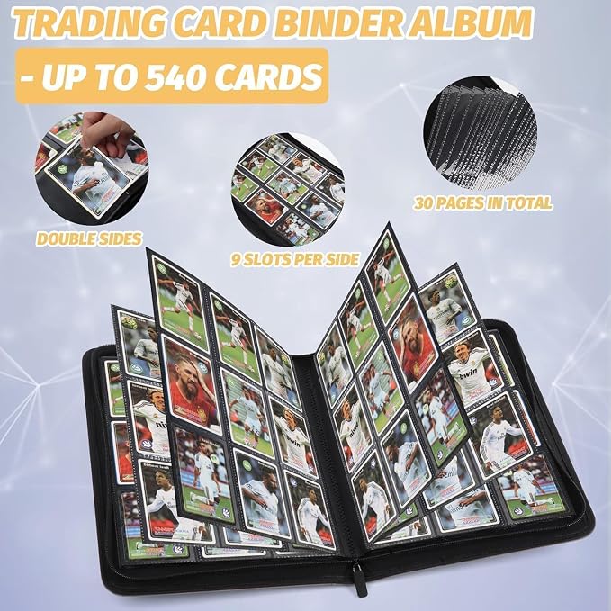 9 Pockets Card Binder, Premium Zip Trading Card Binder, 540 Double Sided Pocket - Image 5