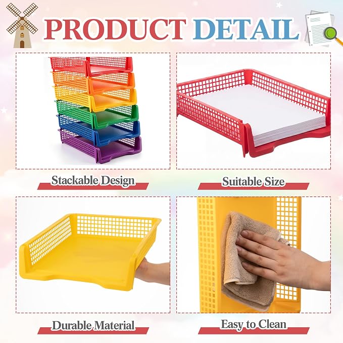 Geetery Set of 6 Turn in Trays Classroom Plastic Trays - Image 3