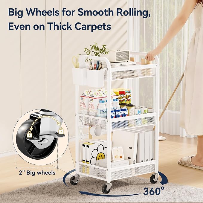 YASONIC 3 Tier Rolling Cart – Metal Utility Storage Carts - Image 4