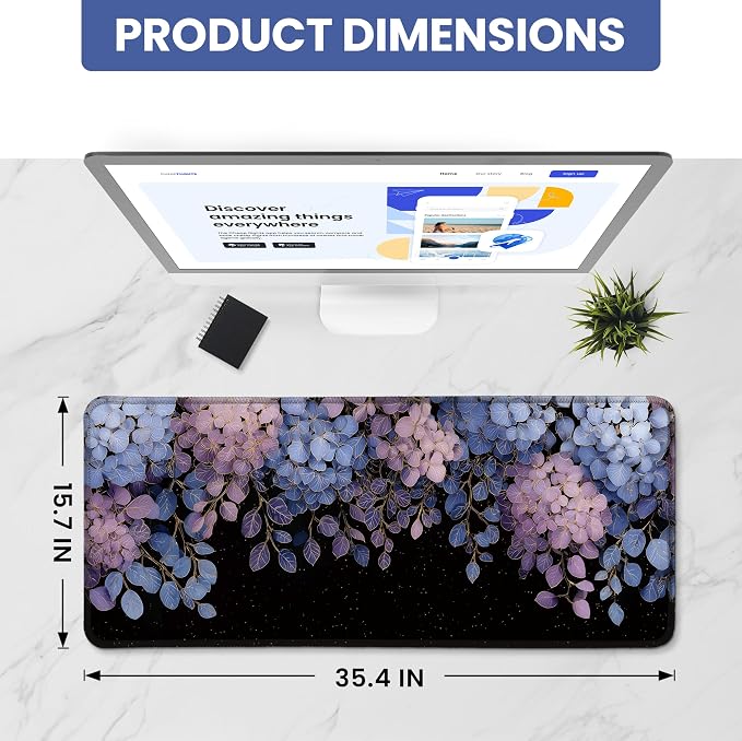 Aesthetic Desk Mat, Cute Midnight Hydrangea Desk Pad Protector - Image 2