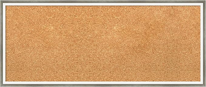 Amanti Art Natural Cork Board for Wall, 13x31 Vision Board with Silver Wood Frame, Medium Corkboard Office Decor for Home Organization, Modern Contemporary Corkboard Pinboard to display items for home-DeskLoop Office