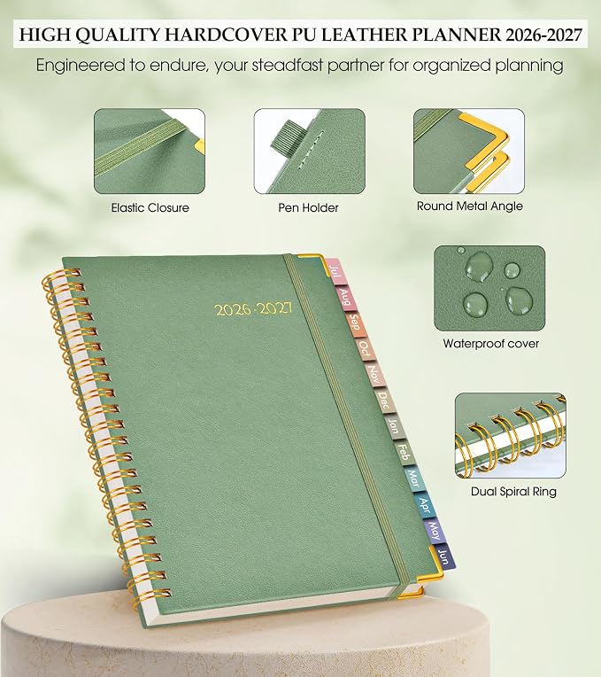 Academic Planner 2026-2027, Hardcover Leather Weekly and Monthly Calendar - Image 4
