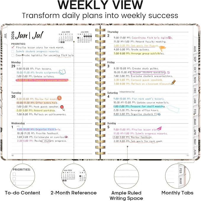 Academic Planner 2026-2027, Weekly and Monthly Calendar Book, July 2026 – June - Image 3
