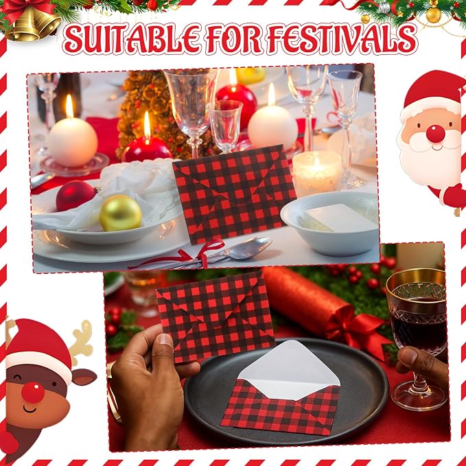 Colarr 100 Pcs Christmas Mini Gift Card Envelopes Bulk 4 x 2.8 Inch Red Black - Image 5