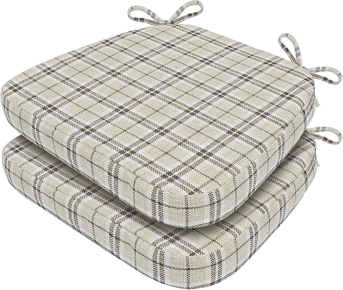 AAAAAcessories D-Shaped Chair Cushions, Machine-Washable Cover, Tan Plaid by AAAAAcessories
