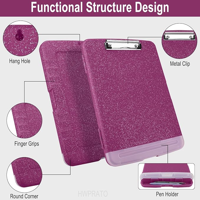 HWPRATO Glitter Clipboard with Storage, Clip Boards 8.5x11 with Pen Holder - Image 4