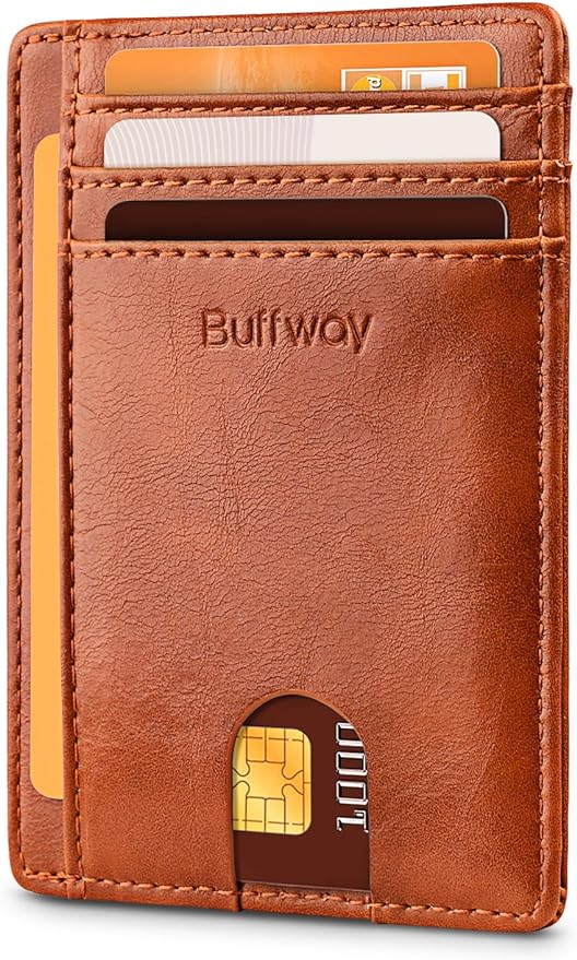 Buffway Slim Minimalist Front Pocket RFID Blocking Leather Wallets by Buffway