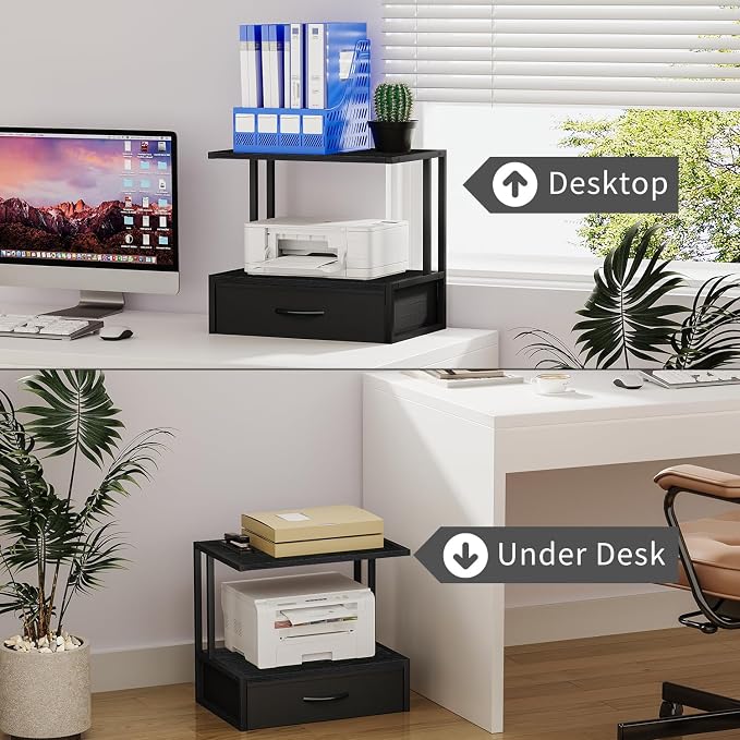 Printer Stand with Storage for Desk, with Fabric Drawer Desktop Printer Stand - Image 6