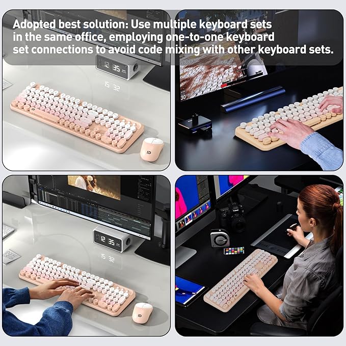 Wireless Keyboard and Mouse Combo, 2.4 GHz Full-Sized Wireless Keyboard Mouse with Round Keycaps for Windows, Computer, Desktop, PC, Laptop (GradientPink)-DeskLoop Office