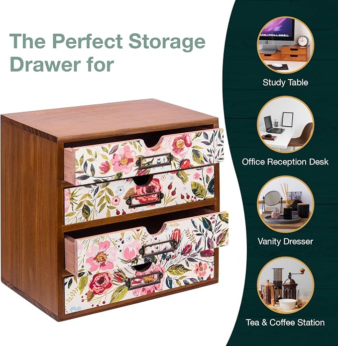 4-Drawer Vintage Desk Wood Storage Box - Image 6