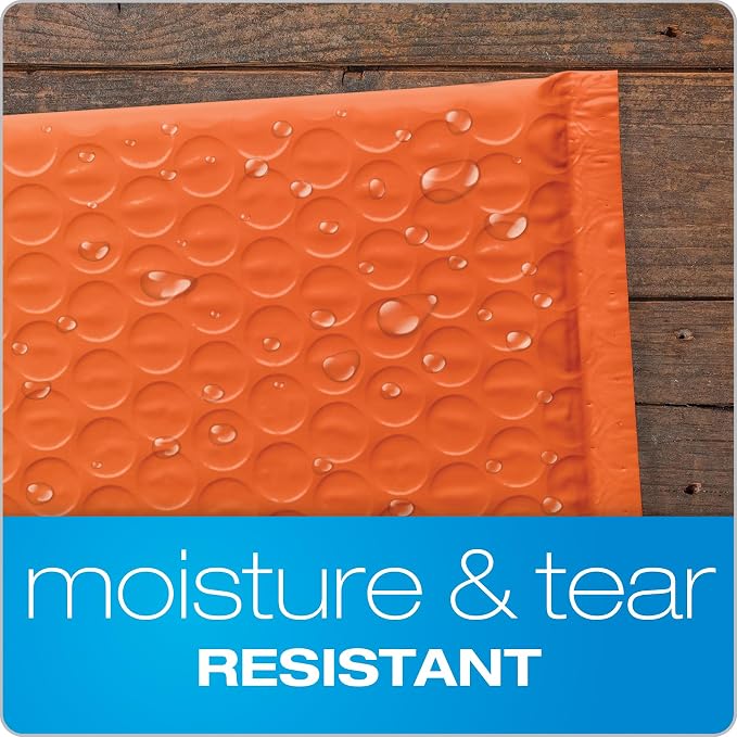 Quality Park Bubble Mailers, 6 x 9 Shipping Envelopes, Water Resistant Orange - Image 2