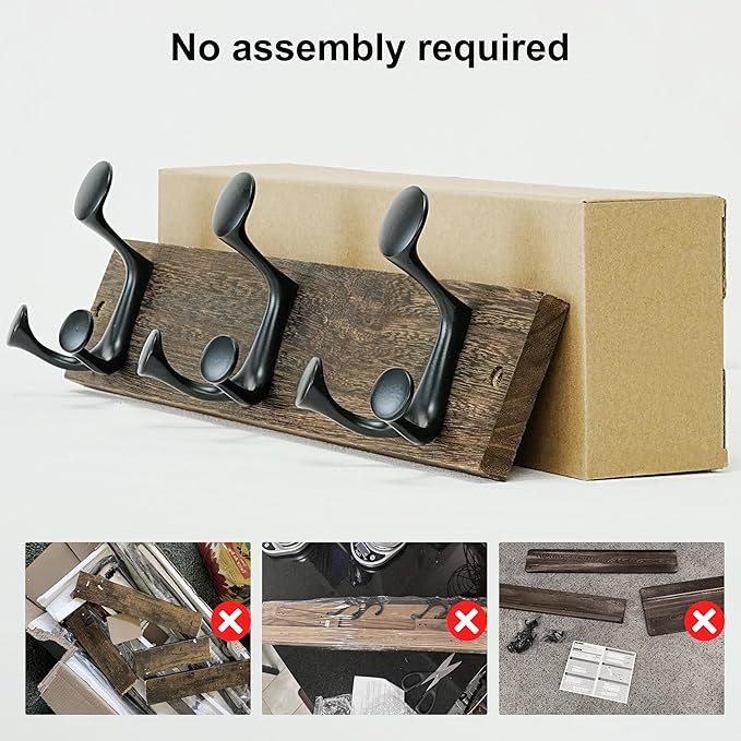 SKOLOO 17-Inch Wood Burnt Coat Rack Wall Mount with 3 Triple Hooks - Ideal for Family Entrances, Classrooms, and Pet Supplies Storage - Perfect Coat Hooks for Wall, Pack of 2-DeskLoop Office