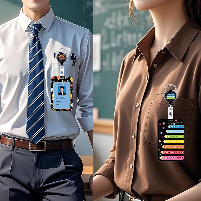 School Teachers Cute ID Badge Holder Rainbow Work Heavy Duty Retractable Badge - Image 3