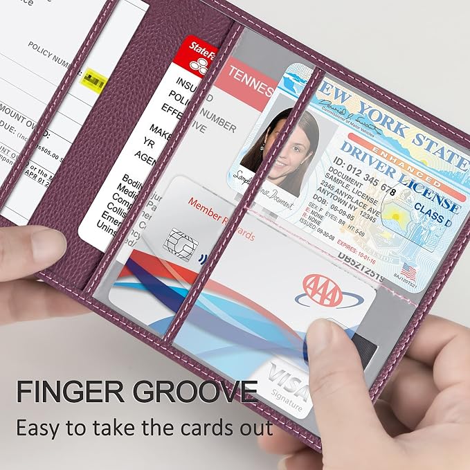 Car Registration and Insurance Holder, Premium PU Leather Vehicle Glove Box Car - Image 3