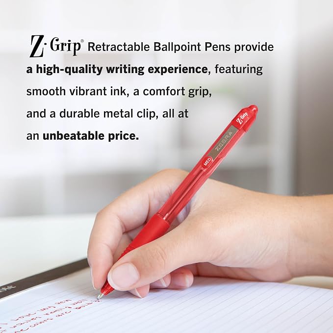 Zebra Pen Z-Grip Retractable Ballpoint Pen, Smooth-Flowing Red Ink, 1.0mm - Image 5