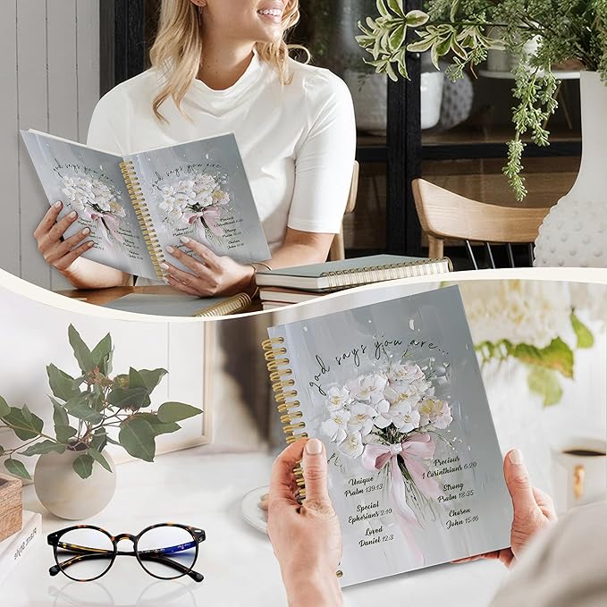 Christian Floral Spiral Notebook Journal, Vintage Hydrangea Flower Bible Notebooks for Note Taking, Christian Gifts for Women, Bible Journaling Hardcover Spiral Journal 5.5x8.3 Inches Writing Pads-DeskLoop Office