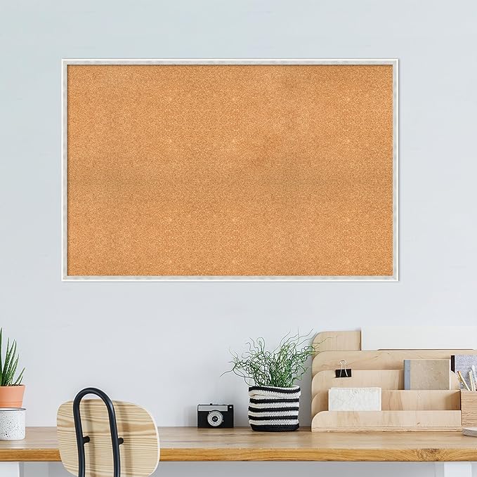 Amanti Art Natural Cork Board for Wall, 31x47 Vision Board with White Frame, Oversize Corkboard Office Decor for Home Organization, Modern Corkboard Pinboard to Display Items for Home Organization in-DeskLoop Office