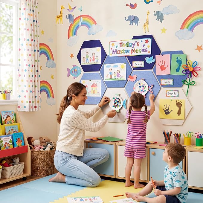 8 Pack Hexagon Felt Bulletin Board Tiles - Image 8