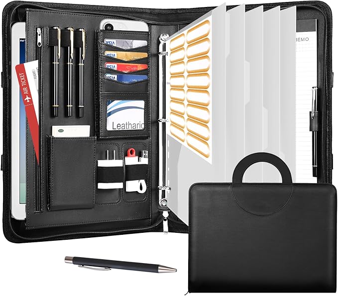 Leathario Portfolio Binder, Includes 5 Folder Index Dividers, 13 Inch Tablets by Leathario