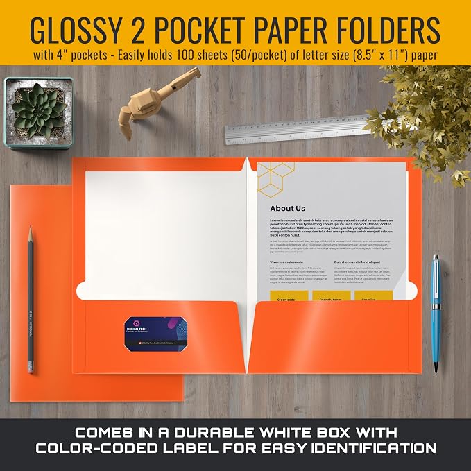 Better Office Products 2 Pocket Glossy Laminated Paper Folders, Letter Size - Image 4