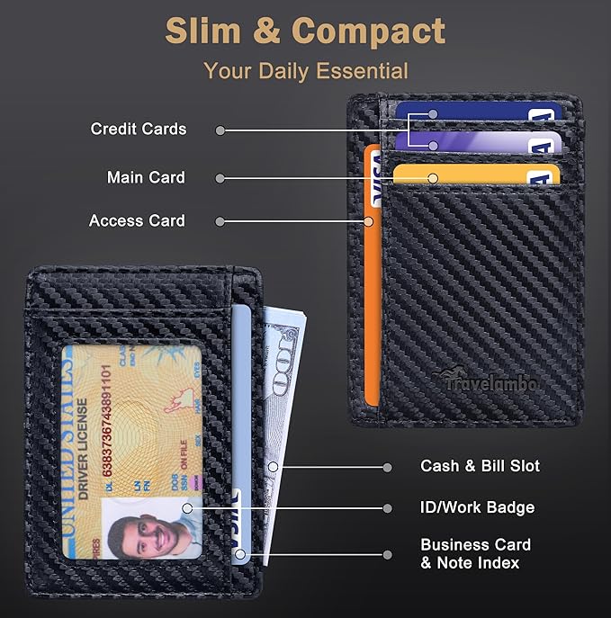 Travelambo Slim Wallet Front Pocket Minimalist Leather RFID Blocking Medium Size - Image 4