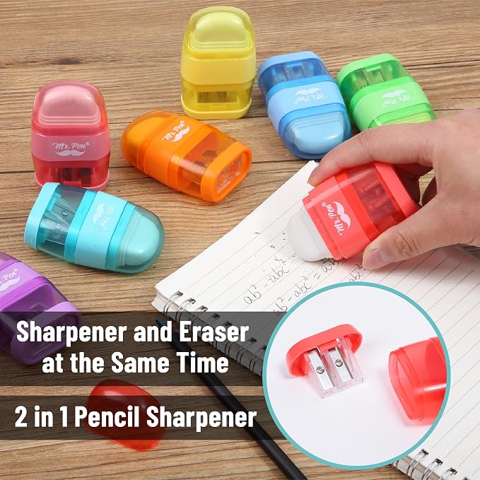 Mr. Pen- Pencil Sharpener & Eraser, 4 Pack | 2-in-1 Manual Sharpeners - Image 5