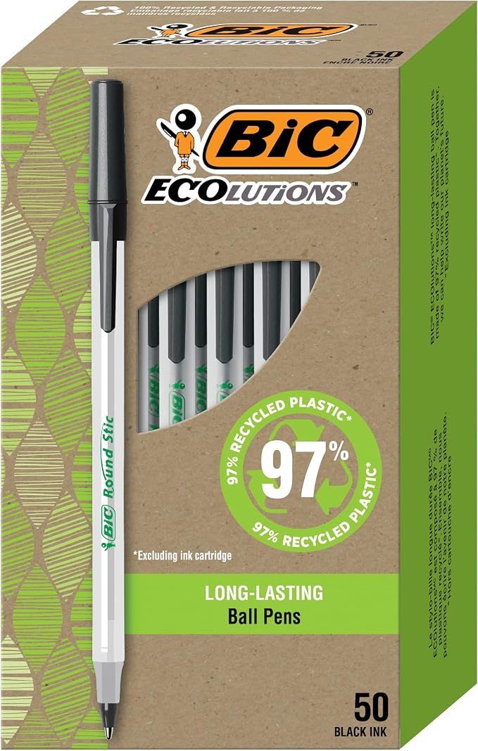 BIC Ecolutions Round Stic Ballpoint Pens, Medium Point, 50-Count Pack by BIC