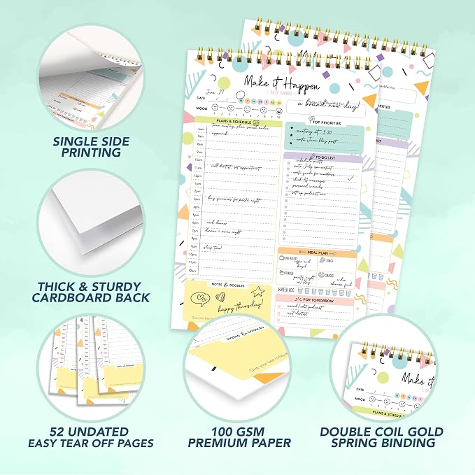 Decorably 52 Sheets Colorful Pastel Undated Daily Planner Pad - Image 4