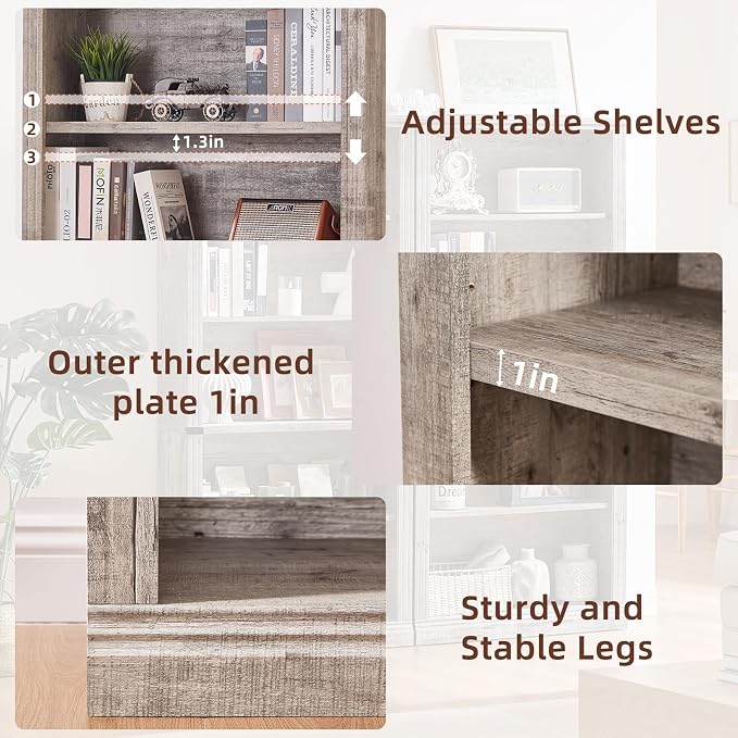 RWYHG 70" Grey Tall Bookshelf Set of 3, 5-Tier Thick Wooden Book Shelf - Image 5