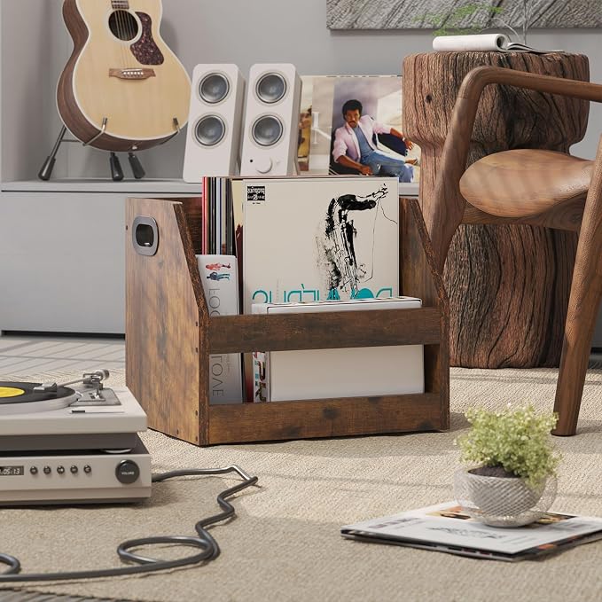 YMYNY Vinyl Record Storage Holder, Rustic Brown, 14.96*11.42*11.42" HCD001H | - Image 5