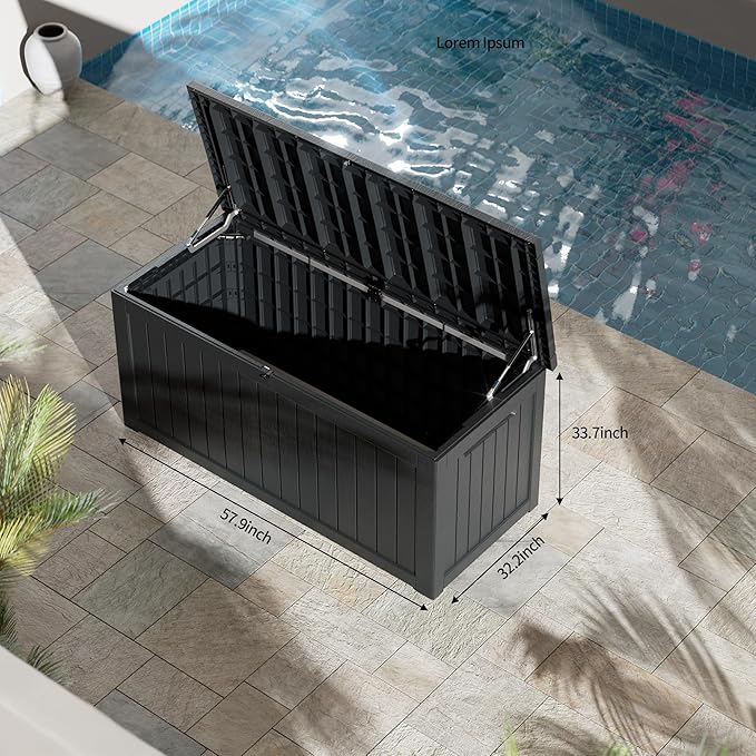 270 Gallon Outdoor Storage Box Patio Deck Box Waterproof, Resin Lockable Outside Large Storage Bin for Pool Cushion Furniture, Garden Tools UV-Resistant, Black-DeskLoop Office