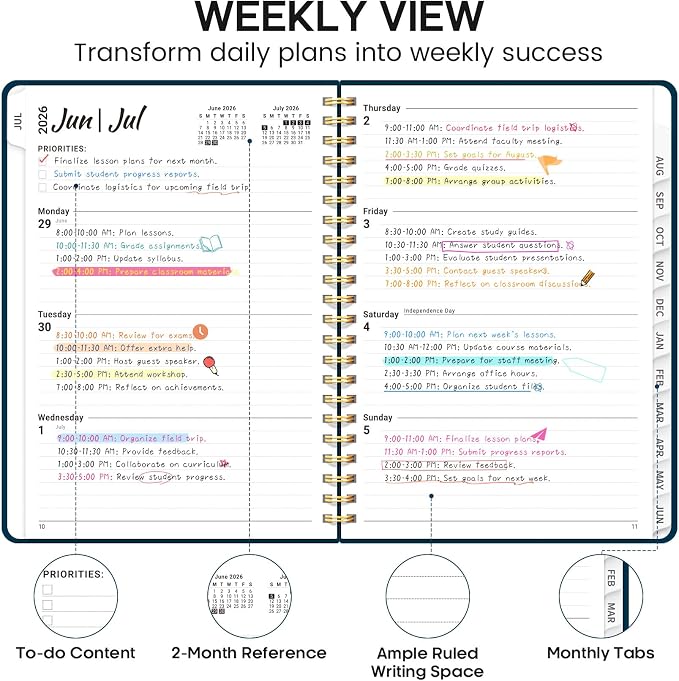 Academic Planner 2026-2027, Weekly and Monthly Calendar Planner Book, July 2026 - Image 3