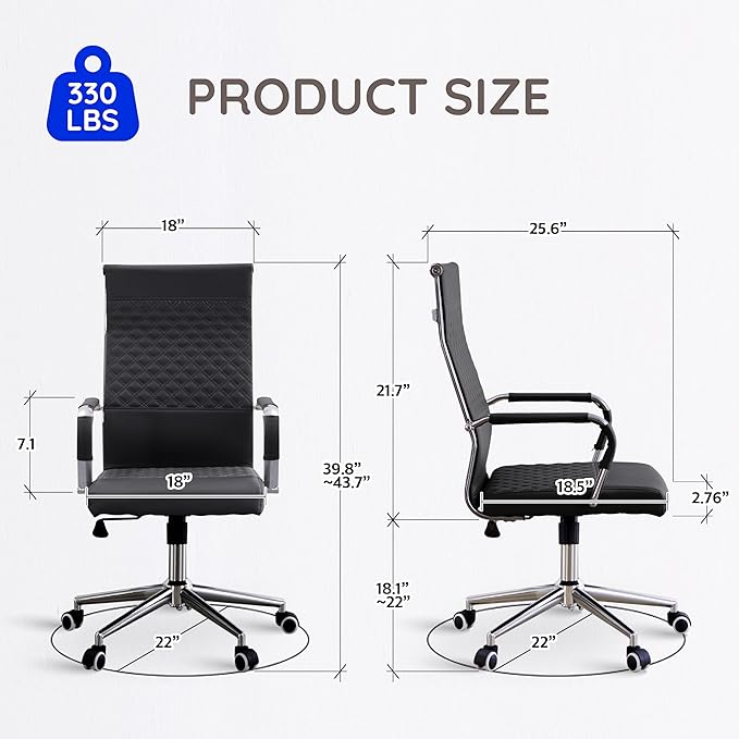 Livinia Modern Executive Office Chair with Patterned Back Design, Chrome & Leather Swivel Chair with High Back, Adjustable Height, Removable Armrests, and Wheels for Home Office (Black(Chrome))-DeskLoop Office