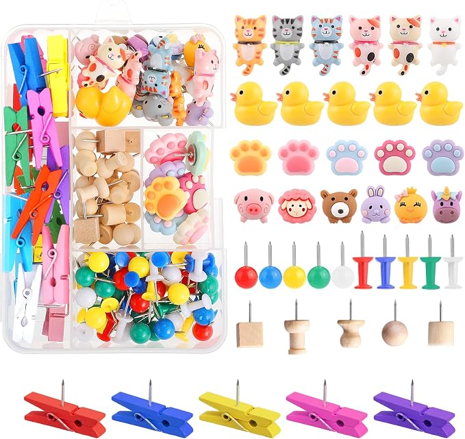 117 Pieces Push Pins Set Cute Thumb Tacks Decorative Push Pins by BESARME