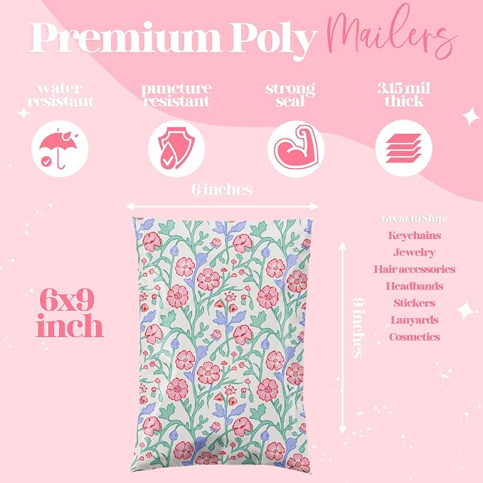 6x9 Designer Poly Mailer 100 Pack Heavy Duty Waterproof Self Seal Shipping Bags - Image 2