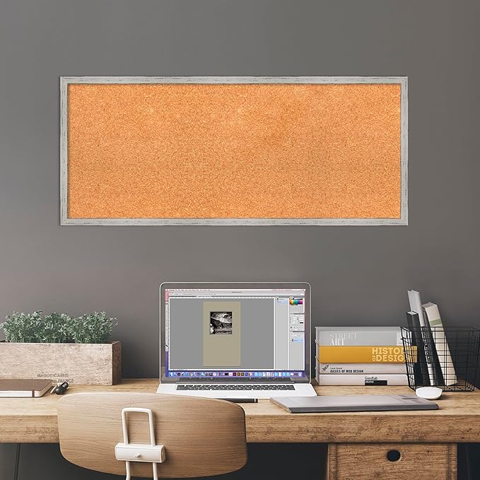 Amanti Art Natural Cork Board for Wall, 15x35 Vision Board with White Frame, Medium Corkboard Office Decor for Home Organization, Cottage Corkboard Pinboard to Display Items for Home Organization in-DeskLoop Office