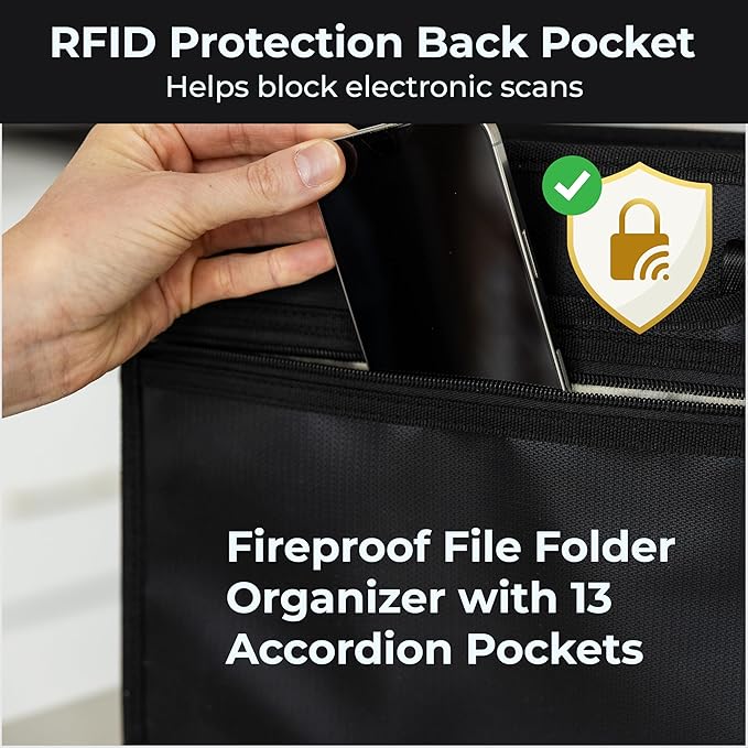 Accordion File Organizer Fireproof, Water-Resistant Document Bag-13 Pocket File - Image 6