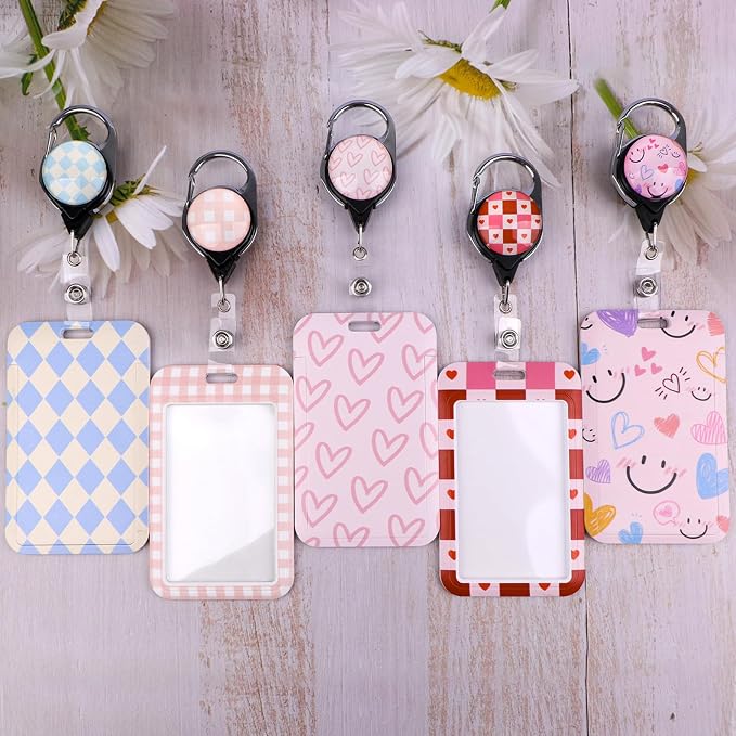 Red & Pink Plaid Retractable Reel ID Holder School ID Badge Holder Cute Badge - Image 5