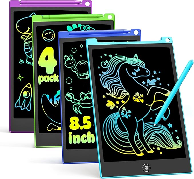 TECJOE 4 Pack LCD Writing Tablet, 8.5 Inch Colorful Drawing Board, Kids Travel by TECJOE